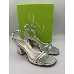 Sam Edelman Kia Circus NY Holly Silver Leather Strappy Block Heel Sandals 9 US